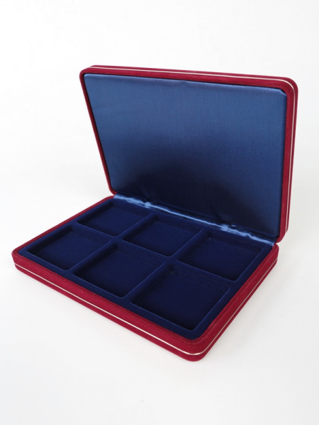  Футляр замшевый (182х128х34 мм) для 6 монет в капсулах Quadrum (50х50х6 мм), тёмно-синий