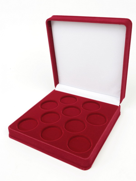  Футляр (186х192х50 мм) на 10 монет в капсулах (диаметр 44 мм), светло-бордовый