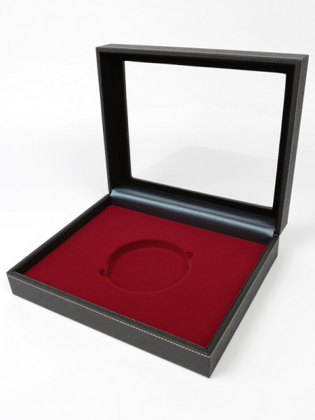  Бокс из искусственной кожи с прозрачным окном Nera XL Plus для 1 монеты 10000 руб (золото 999, 1 кг ) или 100 руб (серебро 925, 1 кг) в капсуле, светло-бордовый