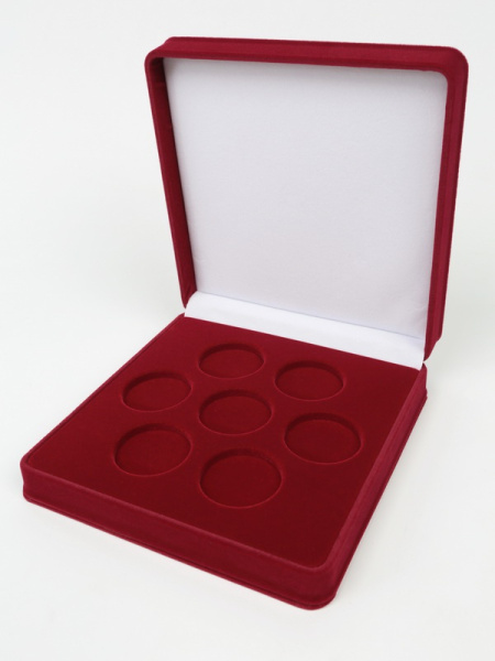  Футляр (186х192х50 мм) на 7 монет в капсулах (диаметр 44 мм), светло-бордовый