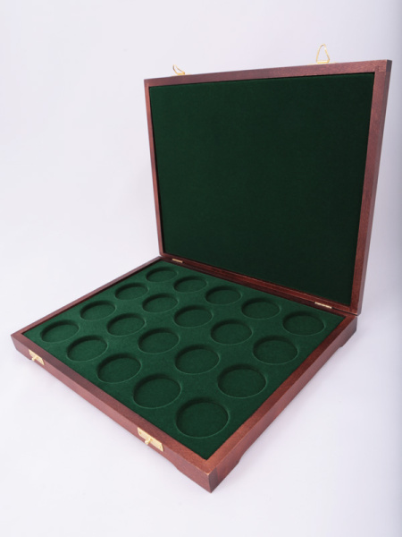  Футляр деревянный Vintage S (305х247х40 мм) на 20 монет в капсулах (диаметр 44 мм), зелёный