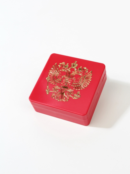 Футляр пластиковый (58х58х22 мм) для медали «За особые успехи в учении», с гербом, красный