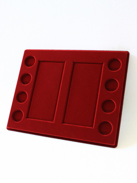  Планшет S (234х296х12 мм) для 2 банкнот Сочи-2014 в чехлах и 8 монет Сочи-2014 в капсулах Leuchtturm (Капсулы в столбик. Диаметр 33 мм), тёмно-бордовый