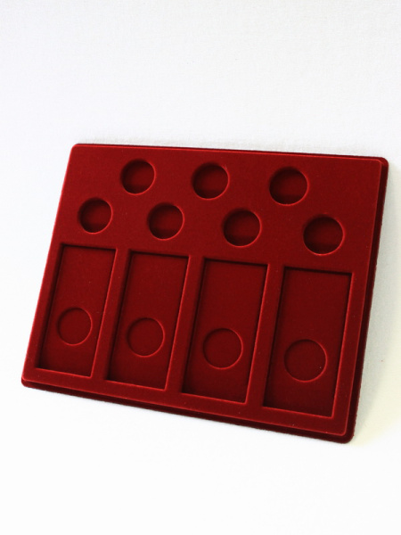  Планшет S (234х296х12 мм) для 4 монет Сочи-2014 в блистерах и 7 монет Сочи-2014 в капсулах Leuchtturm (Диаметр 33 мм), тёмно-бордовый