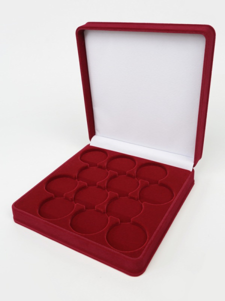 Футляр (186х192х50 мм) на 12 монет в капсулах (диаметр 46 мм), светло-бордовый