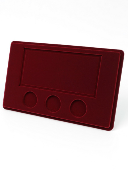 Планшет M (146х236х12 мм) для 3 монет 25 рублей в капсулах Leuchtturm и банкноты «Футбол 2018» в чехле, тёмно-бордовый