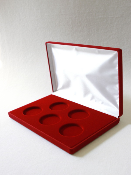  Футляр (217х141х29 мм) для 5 монет в капсулах (диаметр 46 мм), светло-бордовый