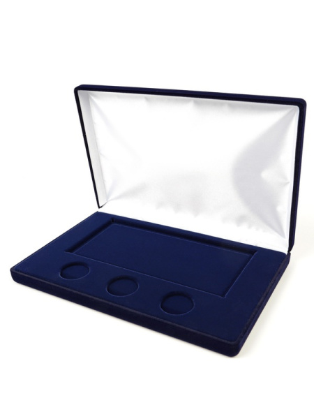  Футляр (217х141х29 мм) для 3 монет 25 рублей и банкноты «Футбол 2018» в чехле, тёмно-синий