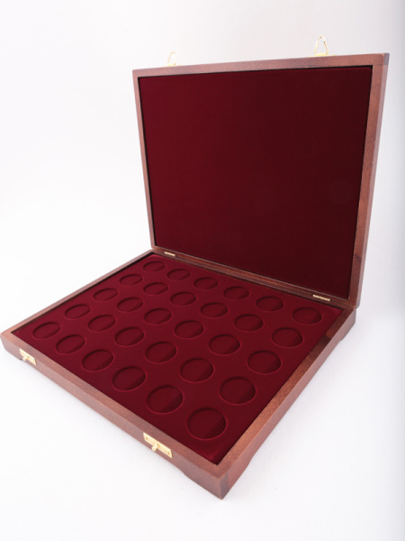  Футляр деревянный Vintage S (305х247х40 мм) для монет d-31 мм (30 ячеек), тёмно-бордовый