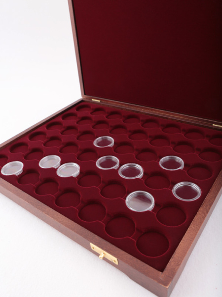  Футляр деревянный Vintage S (305х247х40 мм) на 48 капсул Leuchtturm. Для монет 23 мм, тёмно-бордовый