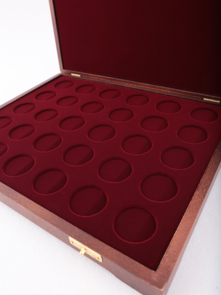  Футляр деревянный Vintage S (305х247х40 мм) для монет d-33 мм (30 ячеек), тёмно-бордовый