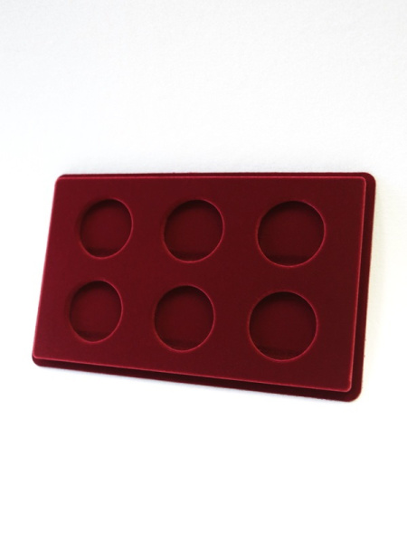 Планшет M (146х236х12 мм) для монет в капсулах d-44 мм (6 ячеек), тёмно-бордовый