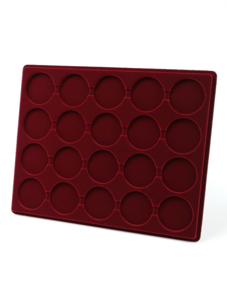  Планшет S (234х296х12 мм) для 20 монет в капсулах CAPS 44 Leuchtturm. Диаметр ячейки 50 мм, тёмно-бордовый