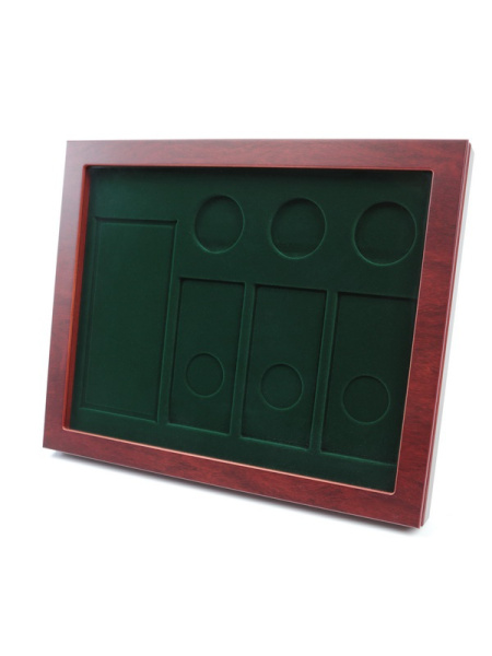  Витрина LOUVRE для банкноты в чехле, 3 монет 25 рублей в капсулах и 3 монет 25 рублей в блистере «Футбол 2018». Горизонтальная, зелёный