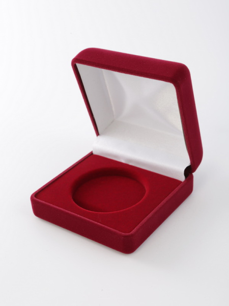  Футляр (80х80х40 мм) для монеты, медали диаметром 43 мм в капсуле Leuchtturm (диаметр ячейки 49 мм), светло-бордовый