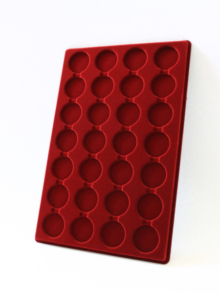  Планшет L (222х333х13 мм) для 28 монет в капсулах CAPS 33 Leuchtturm. Диаметр ячейки 39 мм, тёмно-бордовый