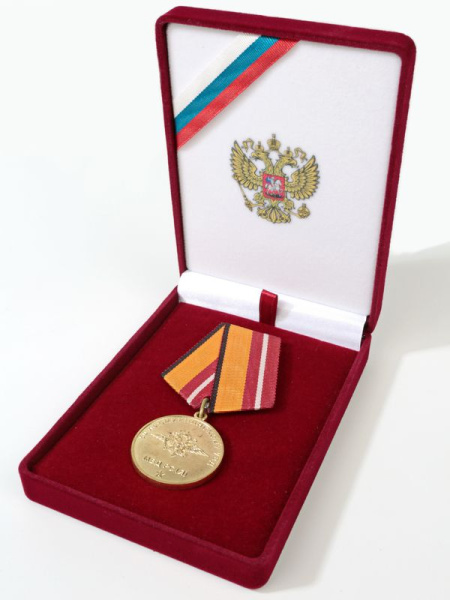  Футляр (90х124х32 мм) с универсальной подложкой, в крышке лента и герб РФ, светло-бордовый/персонализация