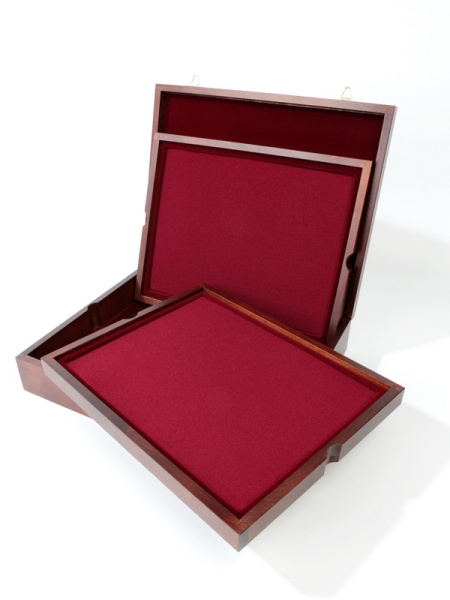  Футляр деревянный Vintage (329х271х72 мм) с 2 универсальными уровнями, тёмно-бордовый