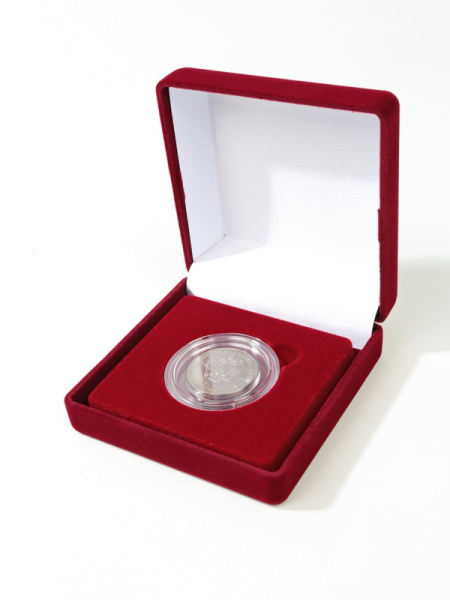 Футляр (92х92х40 мм) для монеты в капсуле (диаметр 46 мм), вынимаемый ложемент, светло-бордовый