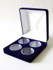 Футляр (120х131х50 мм) на 4 монеты в капсулах (диаметр 46 мм),  тёмно-синий