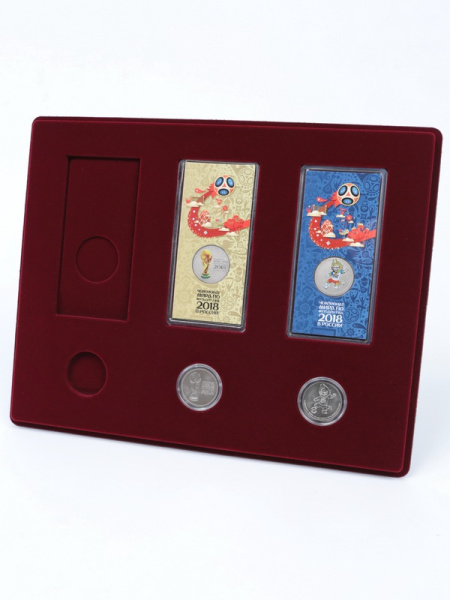  Планшет S (234х296х12 мм) для 3 обычных монет 25 рублей в капсулах Leuchtturm и 3 цветных монет 25 рублей в блистере, тёмно-бордовый