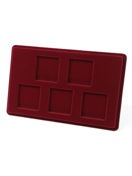 Планшет M (146х236х12 мм) для 5 монет в капсулах Quadrum (50х50х6 мм), тёмно-бордовый