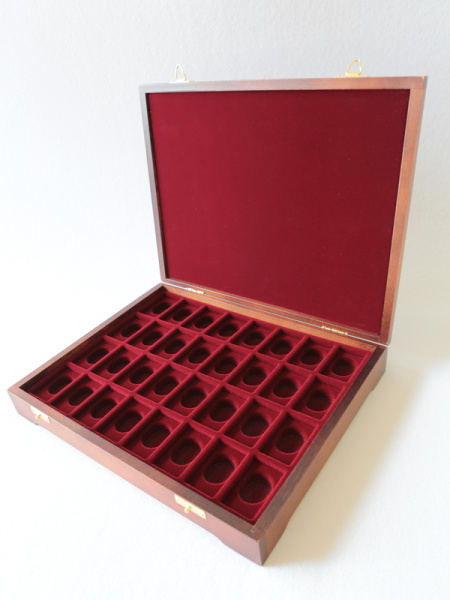  Футляр деревянный Vintage S (305х247х54 мм) на 32 ячейки (30х50х6 мм) под знаки с винтами, тёмно-бордовый