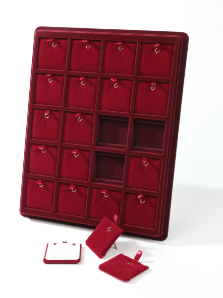  Планшет S (243х304х21 мм) на 20 ячеек (48х48х8 мм) (с флокированными вставками), тёмно-бордовый