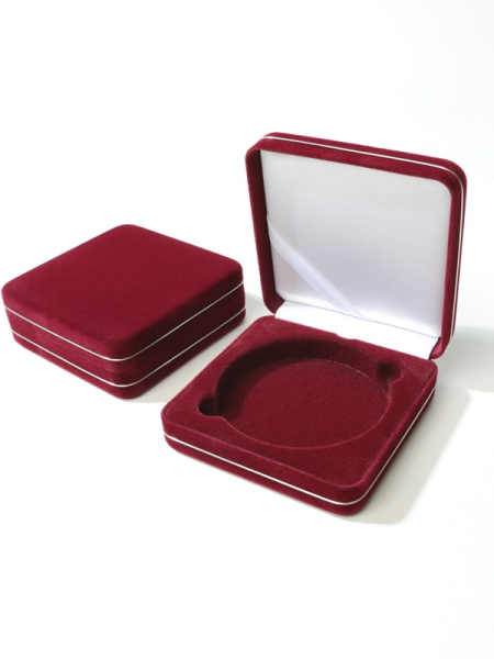 Футляр замшевый (92х92х34 мм) для 1 монеты в капсуле (диаметр 74 мм), тёмно-бордовый