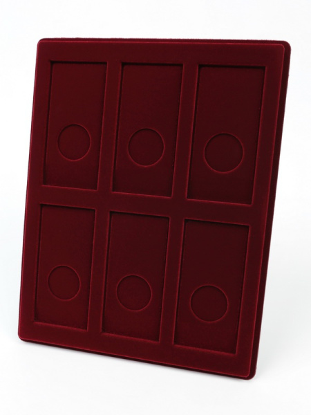  Планшет S (234х296х12 мм) для 6 цветных монет 25 рублей в блистере, тёмно-бордовый