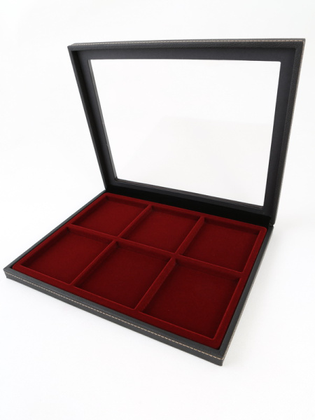  Бокс из искусственной кожи с прозрачным окном Nera Plus на 6 ячеек (85х96х9 мм), тёмно-бордовый