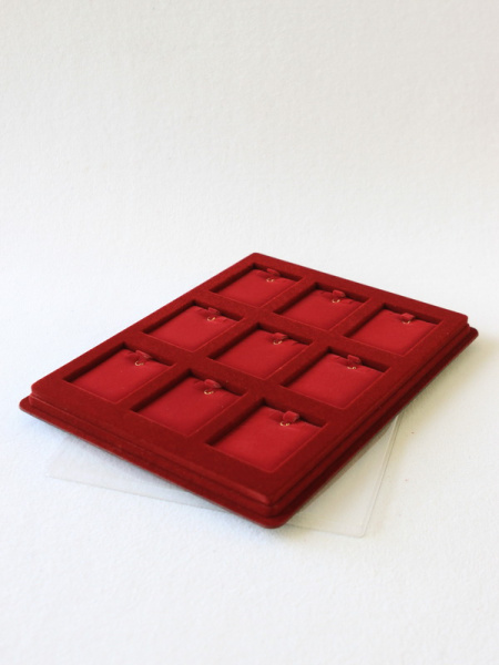 Планшет S (243х304х21 мм) на 9 ячеек (55х67х10 мм) (с флокированными вставками), тёмно-бордовый