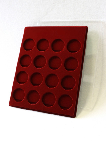  Планшет S (234х296х12 мм) для 16 Олимпийских монет Сочи-2014 в капсулах. Вертикальный, тёмно-бордовый