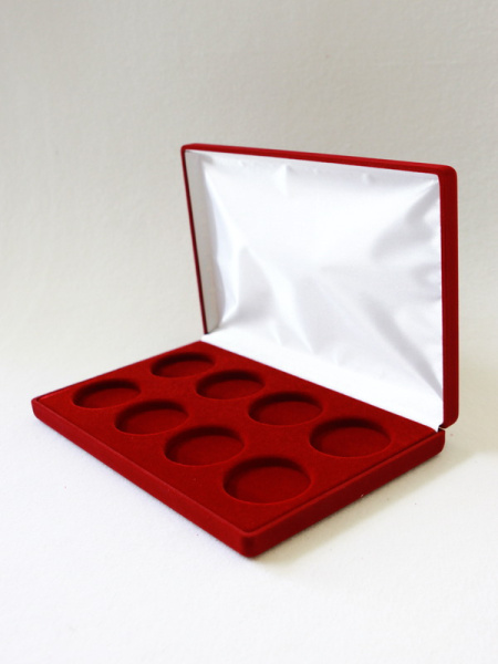  Футляр (217х141х29 мм) для 8 монет в капсулах (диаметр 44 мм), светло-бордовый