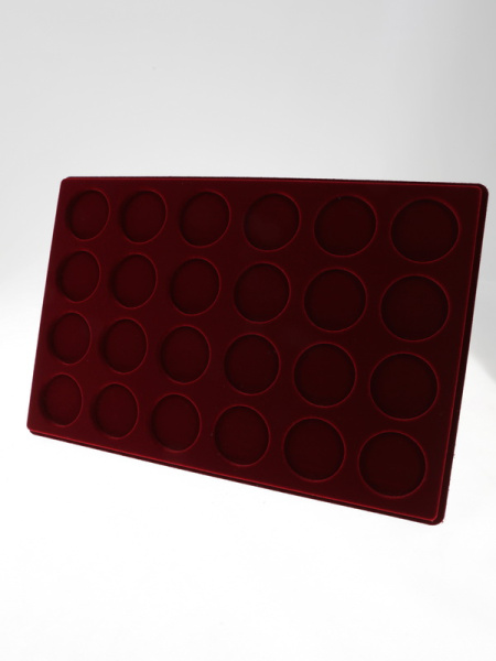  Планшет L (222х333х13 мм) для 24 монет в капсулах CAPS 36 и 37 Leuchtturm. Диаметр ячейки 42,5 мм, тёмно-бордовый