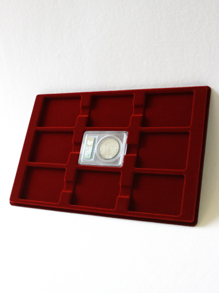  Планшет L (222х333х13 мм) для 9 слабов PCGS (Франция) (63х83х8 мм), тёмно-бордовый