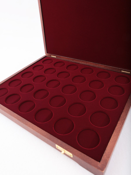  Футляр деревянный Vintage S (305х247х40 мм) для монет d-35 мм (30 ячеек), тёмно-бордовый