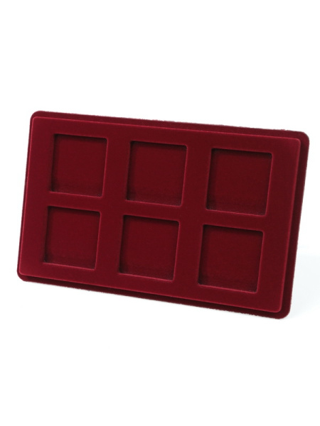 Планшет M (146х236х12 мм) для 6 монет в капсулах Quadrum (50х50х6 мм), тёмно-бордовый