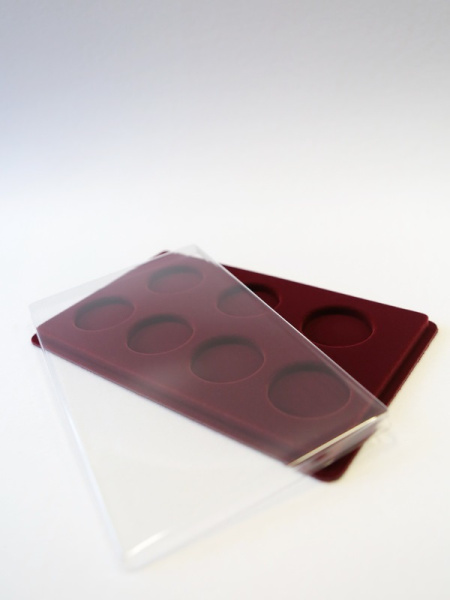 Планшет M (146х236х12 мм) для монет в капсулах d-44 мм (7 ячеек), тёмно-бордовый