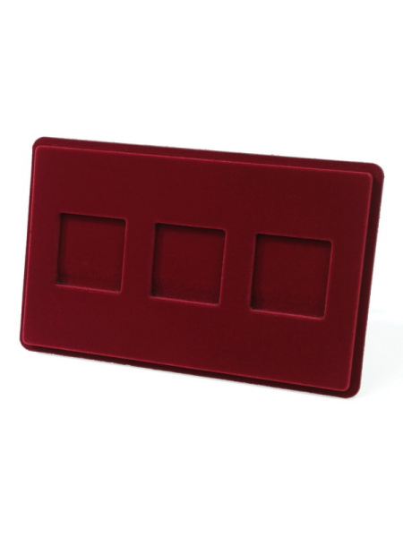 Планшет M (146х236х12 мм) для 3 монет в капсулах Quadrum (50х50х6 мм), тёмно-бордовый