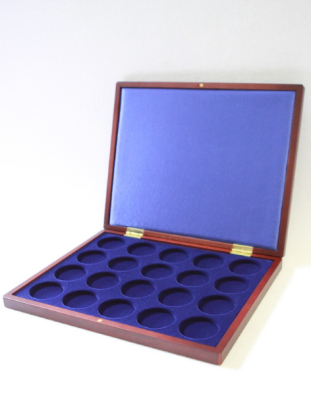 Футляр деревянный Volterra Uno (304х244х31 мм) на 20 монет в капсулах (диаметр 46 мм), тёмно-синий