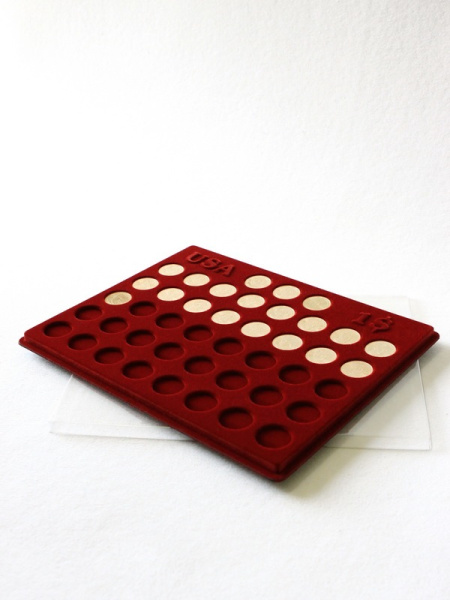  Планшет S (234х296х12 мм) для монет 1 доллар США (Президенты США) (43 ячейки), тёмно-бордовый