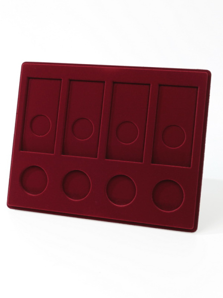  Планшет S (234х296х12 мм) для 4 цветных монет 25 рублей в блистере и 4 серебряных монет 3 рубля в капсулах, тёмно-бордовый