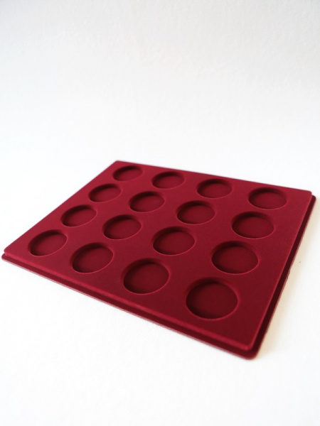  Планшет S (234х296х12 мм) для монет в капсулах d-44 мм (16 ячеек), тёмно-бордовый