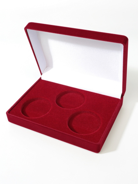  Футляр (142х102х42 мм) на 3 монеты в капсулах (диаметр 44 мм), светло-бордовый