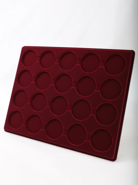  Планшет S (234х296х12 мм) для 20 монет в капсулах CAPS 41 Leuchtturm. Диаметр ячейки 47 мм, тёмно-бордовый