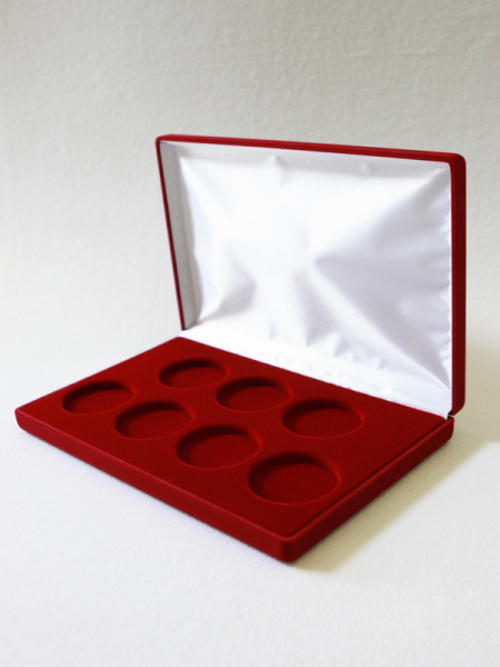  Футляр (217х141х29 мм) для 7 монет в капсулах (диаметр 44 мм), светло-бордовый