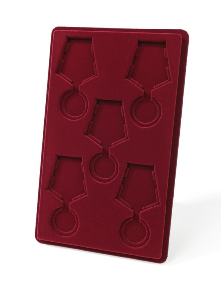 Планшет M (146х236х12 мм) на 5 медалей РФ d-32 мм с пятиугольной колодкой, тёмно-бордовый