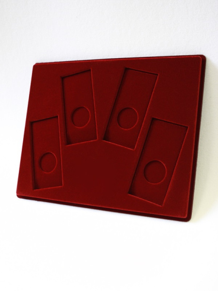  Планшет S (234х296х12 мм) для 4 Олимпийских монет Сочи-2014 в блистере. Горизонтальный, тёмно-бордовый