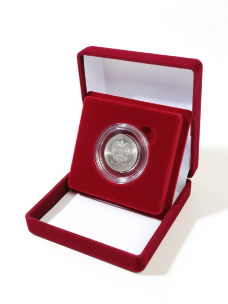 Футляр (92х92х40 мм) для монеты в капсуле (диаметр 46 мм), вынимаемый ложемент, светло-бордовый